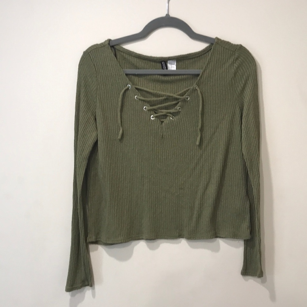 Green Laced V neck
